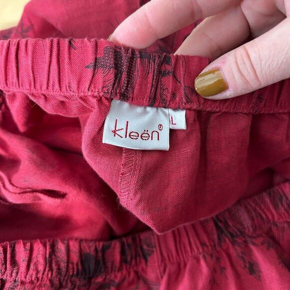 Kleen Womens Linen Wide Leg Pants L Red Asian Inspired Crop Pull On Lagenlook - Picture 8 of 8